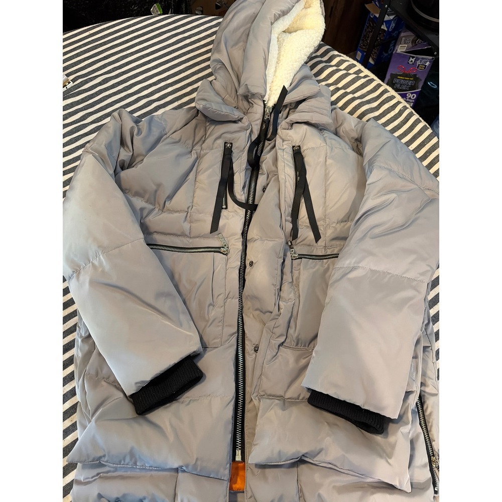 Orolay Womens Thickened Down Jacket Gray Puffer Coat Fleece Hood Large 015788649